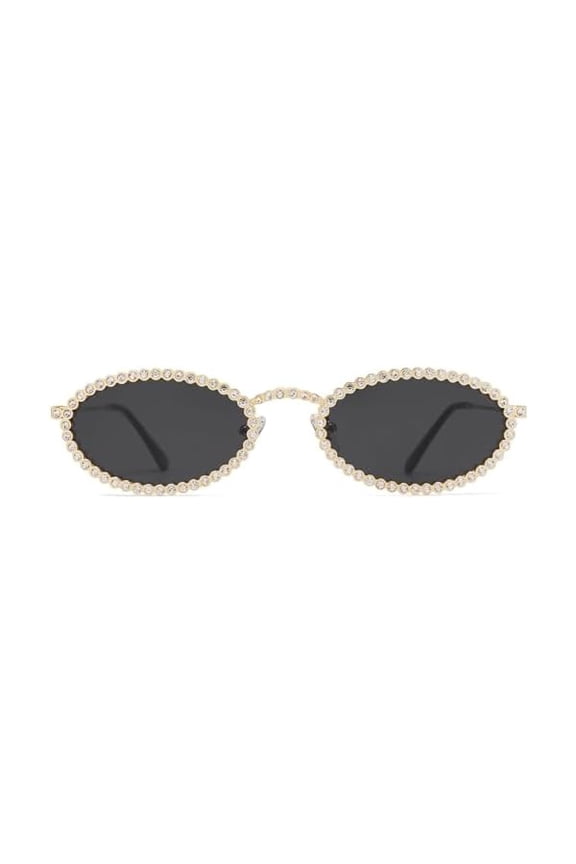 Retro Petite Oval Rhinestone Sunglasses for Women 90s Styles Bling Hippie Disco Trendy Sun Glasses Small Face SJ1205