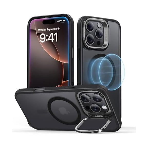 ZLCB for iPhone 16 Pro Max Case, Compatible with MagSafe, Military-Grade Protective Case, Built-in Stash Stand Phone Case, Scratch-Resistant Back Cover, Classic Series,Frosted Black