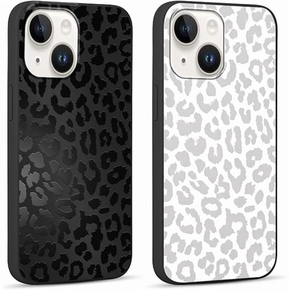 ZLCB2 Pack Cute Cheetah Print for Apple iPhone 13/14 6.1" Phone Case,Luxury Leopard Pattern Design Cases Soft Silicone Slim TPU Shockproof Protective Bumper Cover for Women Girls-Black & White