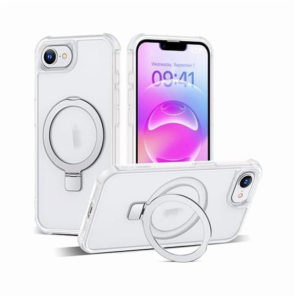 ZLCBCompatible with iPhone 16E Case with Invisible Magnetic O-Ring Stand Military-Grade Phone Case for iPhone 16E 6.1" 2025 [Compatible with Mag-Safe][Great Grip Feeling],Translucent