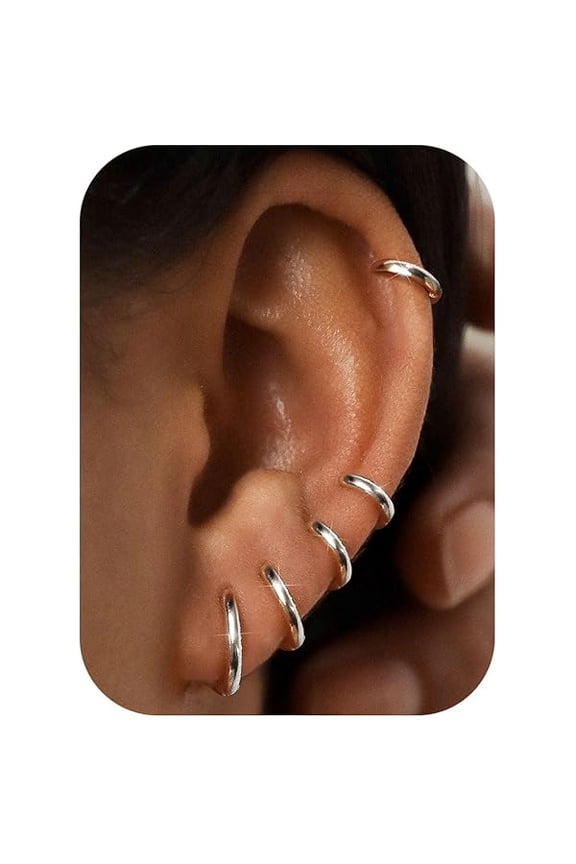 BESTEEL 5 Pairs Small Sterling Silver Hoop Earrings Set for Women Lightweight Tiny Huggie Hoops Silver Mini Cartilage Earrings Pack Hypoallergenic Ear Piercing