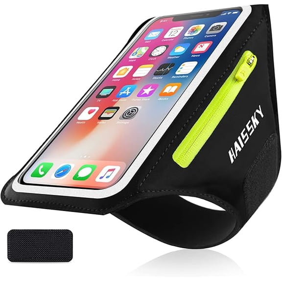 ZLCBPhone Armband for Running Cell Phone Armband with Zipper Pocket for Earbuds Car Keys, Water Resistant Sport Arm Band for iPhone 16 15 12 11 Pro Galaxy S24 S20 Fit Up to 6.7'' with Phone Case
