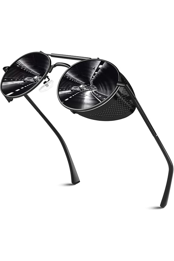 Retro Round Polarized Steampunk Sunglasses Men Women Side Shield Goggles Gothic S92-ADVANCED POLARIZED