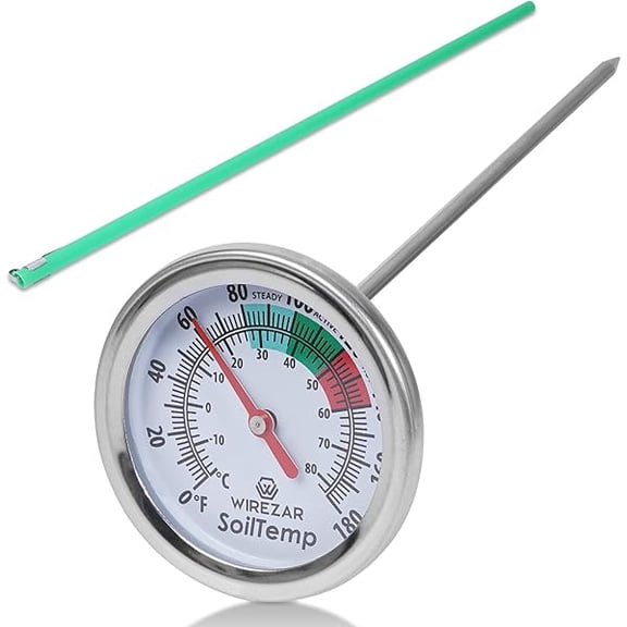 ZLCCompost Soil Thermometer Waterproof Soil Temperature Thermometer, 16 Inch Stainless Steel Stem, Ideal for Ground, Backyard Compost, Garden Soil(16'')