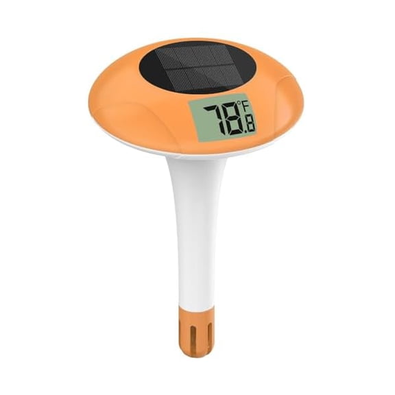 ZLCDigital Pool Thermometer Floating Easy Read Solar Powered Floating Digital Temperature Gauge for Accurate Testing, Big LCD Screen for Easy Reading, C/F Display, IPX-8 Waterproof, Orange