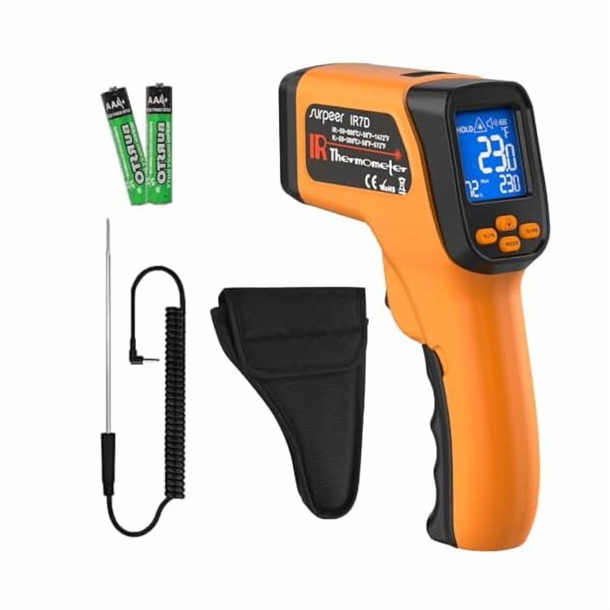 ZLCDual-Mode Infrared Thermometer Gun，-58°F to 1472°F Laser Temp Gun, -58°F to 572°F K‑Type Probe with Humidity Display, 12:1 D:S