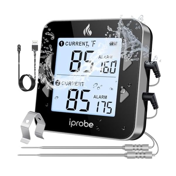 ZLCDual Probe Rechargeable & Waterproof Digital Meat Thermometer for Food - Large LCD Backlight Cooking Thermometer for Kitchen Smoker Oven Grill BBQ Candy