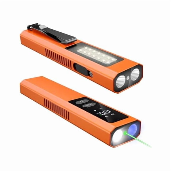 ZLCEDC Flashlight 4 in 1 Pocket Magnetic Slim Flat Flashlight High Lumens Work Light with Green Beam & UV Light & Warning Light Combo EDC Rechargeable LT-010 (Orange Color)