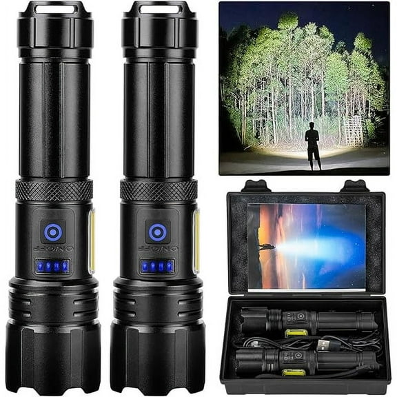ZLCFlashlight LED Rechargeable Flashlights High Lumens, 99,000 LM Super Bright Powerful Flashlight, High Powered Flash Lights Waterproof Handheld Flashlights for Home Camping Hiking(2 Pack)