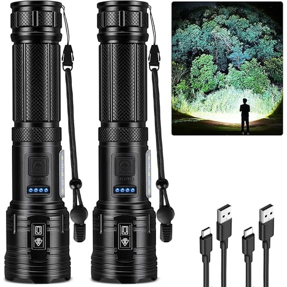 ZLCFlashlight Rechargeable 99,000 High Lumens, 2 Pack Super Bright Flash Light with 7 Modes, Waterproof Powerful Linternas, Multifunctional Handhedl Torch for Camping, Home