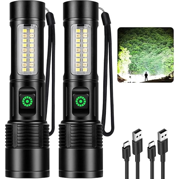 ZLCFlashlights Rechargeable LED High Lumens - 2 Pack 99,000LM Super Bright Flashlight, Adjustable Powerful Flash Light with 5 Modes, Waterproof Handheld Flashlight for Home, Camping