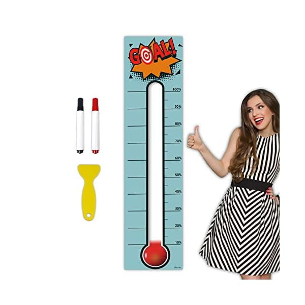 ZLCGoal Thermometer Chart Goal Tracker - 48"x12" Adhesive Dry Erase Fundraising Thermometer Sticker
