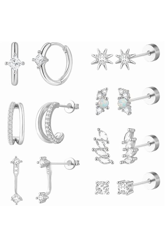 Gold Flat Back Stud Earrings Stacks Hypoallergenic Cartilage Earrings for Women,7 Pairs 20G Lobe Tragus Helix Conch Piercing Jewelry,Dainty FlatBack Stud Hoop Earring Set for Multiple Piercing