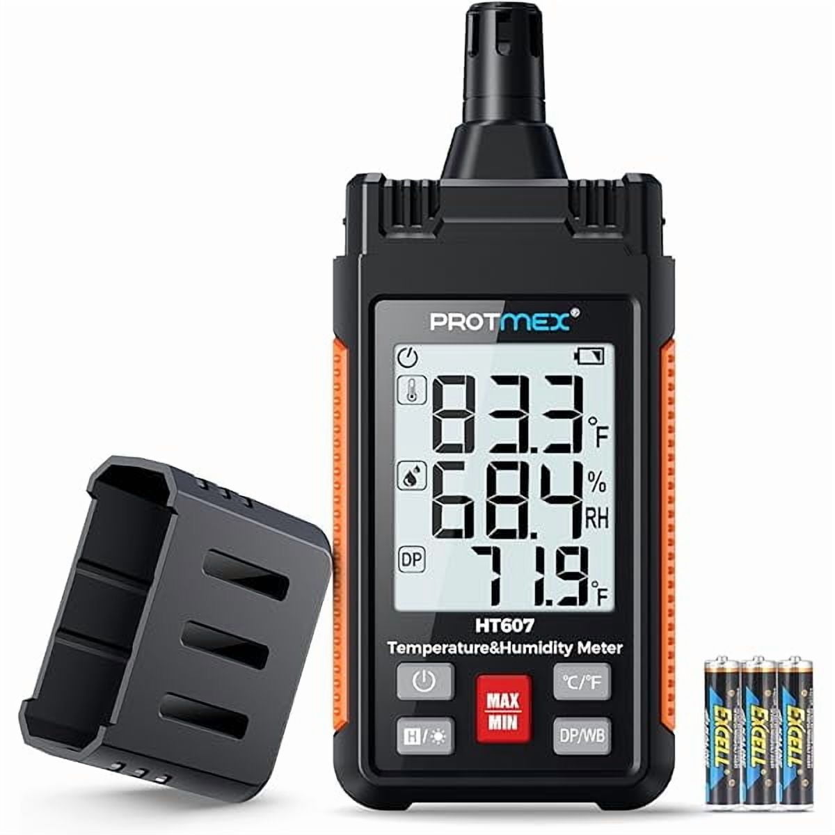 ZLCHT607 Temperature Humidity Meter High Precision Digital Hygrometer with Ambient, Relative Humidity, Dew Point, Wet Bulb Thermometer, Min/Max Hold, LCD Backlight with Cover Protector
