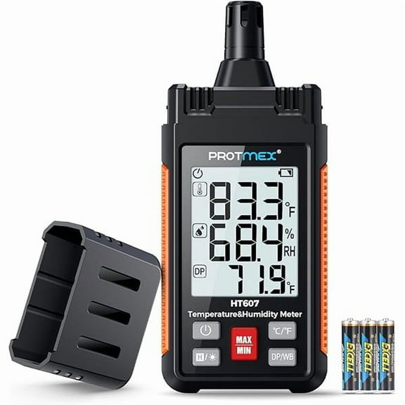 ZLCHT607 Temperature Humidity Meter High Precision Digital Hygrometer with Ambient, Relative Humidity, Dew Point, Wet Bulb Thermometer, Min/Max Hold, LCD Backlight with Cover Protector