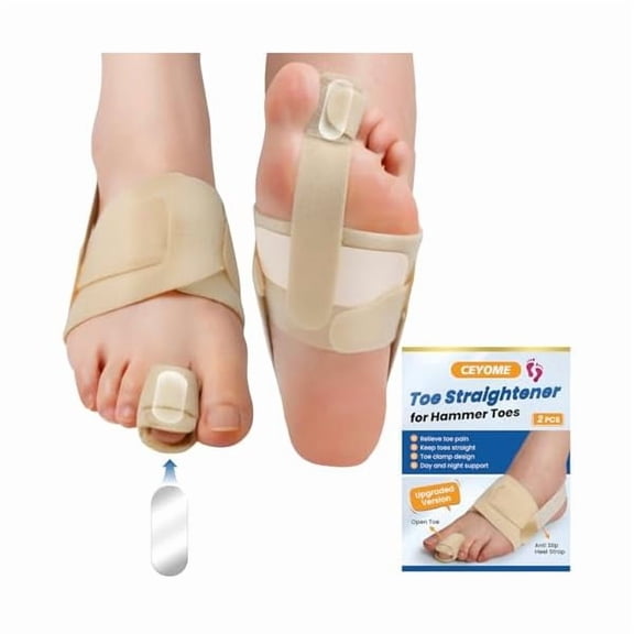 ZLCHammer Toe Corrector for Women & Men - 1 Pcs Adjustable Toe Straightener for Curled Toes, Broken Support, Bunion Pain Relief - Includes 1 Compression Wrap, 1 Toe Splint & 1 Heel Strap (Beige)