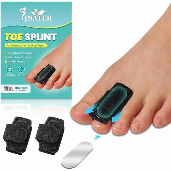 ZLCHammer Toe Corrector for Women & Men - 2 Pcs Hammer Toe Straightener, Adjustable Toe Splints & Wraps with Aluminum Plate Support for Curled, Bent & Broken Toes (Black)