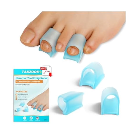 ZLCHammer Toe Straightener Corrector for Women & Men - Hammer Toe Straightener - 6pcs(Blue), Gel Toe Splints - Realign Bent, Curled, Crooked, Claw, Hammer Toes - 3 Different Sizes (S/M/L)