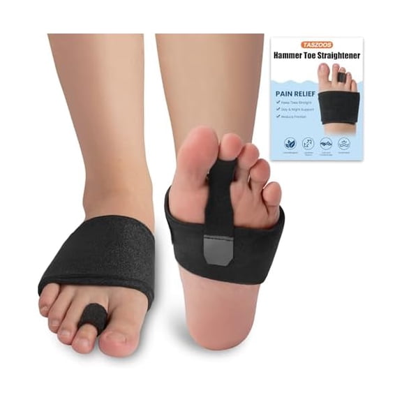 ZLCHammer Toe Straightener Corrector for Women & Men, Toe Straighteners Relief for Hammer Toes, Curled Toes, Broken Toe Support, Crooked Toes (2pcs Compression Foot Wraps & 2pcs Toe Straps)