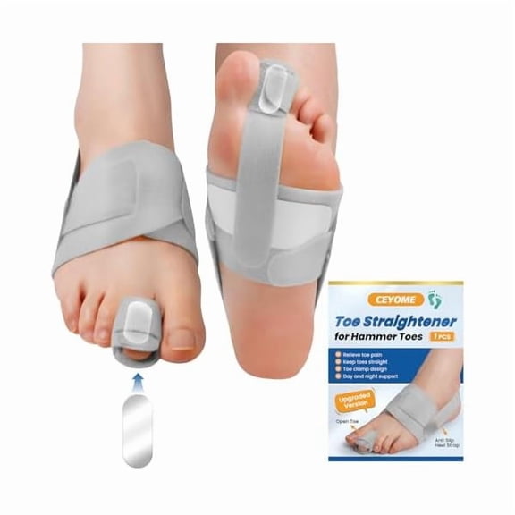 ZLCHammer Toe Straightener for Women and Men - 1 Pcs Adjustable Toe Corrector for Curled Toes, Broken Support, Bunion Pain Relief - Includes 1 Compression Wrap, 1 Toe Splint & 1 Heel Strap