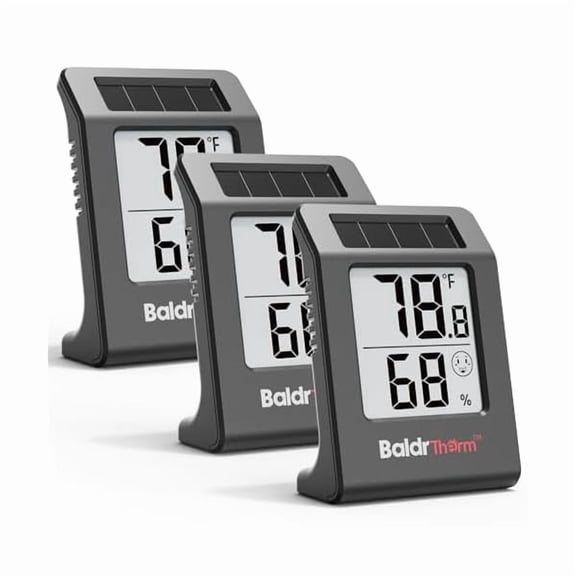 ZLCHumidity Meter Hygrometer, Solar-Powered Room Thermometer Indoor Digital Temperature Sensor Monitor, 2.2''Humidity Gauge for Baby Rooms, Home, Office, 3Pack, Black