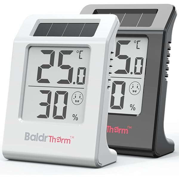 ZLCHumidity Meter Hygrometer, Solar-Powered Room Thermometer Indoor Digital Temperature Sensor Monitor, 2.2''Humidity Gauge for Baby Rooms, Home, Office, White and Black