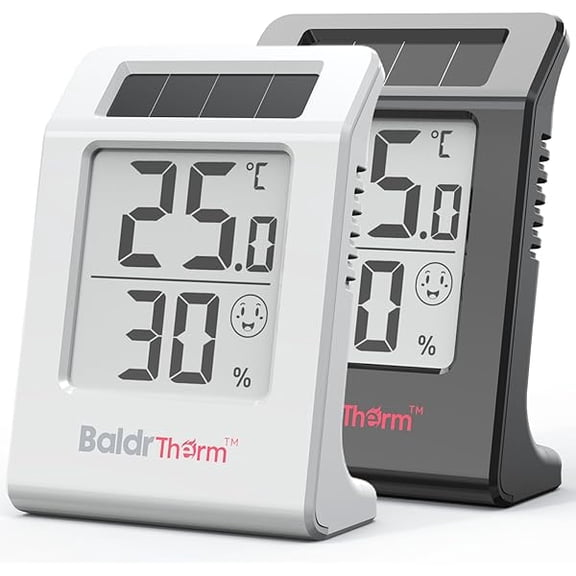 ZLCHumidity Meter Hygrometer, Solar-Powered Room Thermometer Indoor Digital Temperature Sensor Monitor, 2.2''Humidity Gauge for Baby Rooms, Home, Office, White and Black