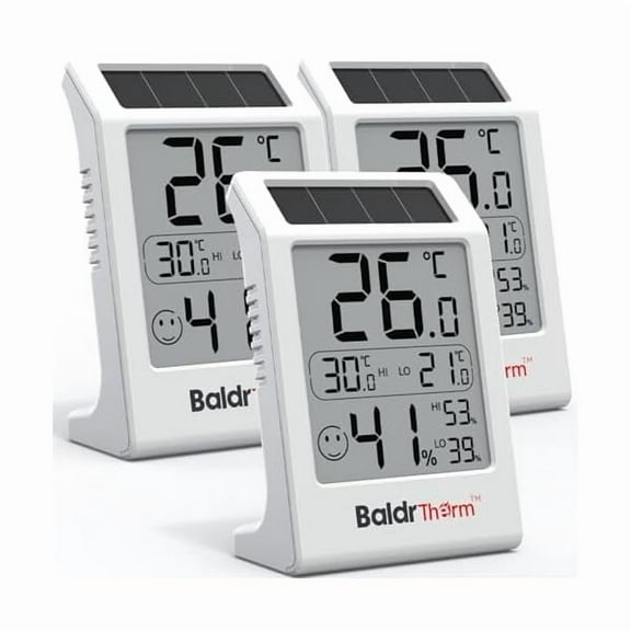 ZLCHumidity Meter Hygrometer, Solar-Powered Room Thermometer Indoor Digital Temperature Sensor Monitor, 3.2''Humidity Gauge for Baby Rooms, Home, Office, 3Pack