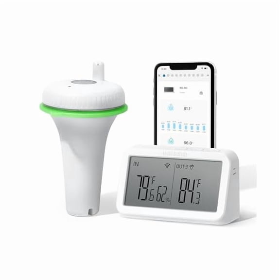 ZLCINKBIRD IBS-P02R WiFi Floating Pool Thermometer Digital with IBS-M2 Wi-Fi Gateway Combo, Wireless Swimming Water Thermometer Set, Easy Reading, Digital Temperature Monitor for Swimming Pools
