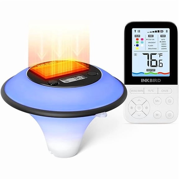 ZLCINKBIRD IBS-P05R Solar Powered Wireless Pool Thermometer with Ambient Light | Digital Swimming Pool Thermometer with Indoor Remote Control | IP68 Waterproof | for Hot Spring, Spa, Hot Tub