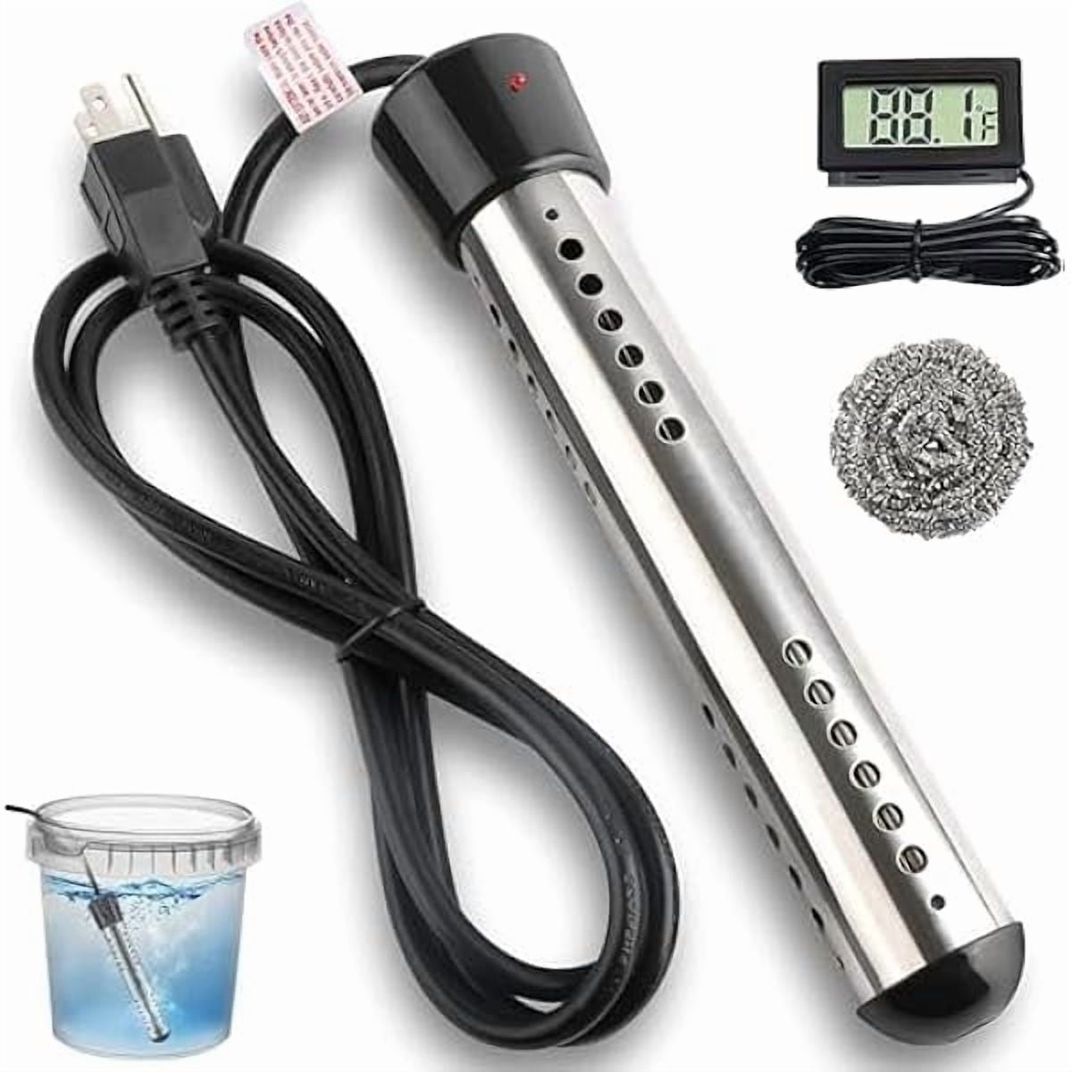 ZLCImmersion Water Heater, 2000W Portable Electric Instant Bucket Heater with Digital LCD Thermometer, Stainless Steel Guard Anti-scalding Submersible Water Heater for Bathtub Hot Tub Pool, UL Listed