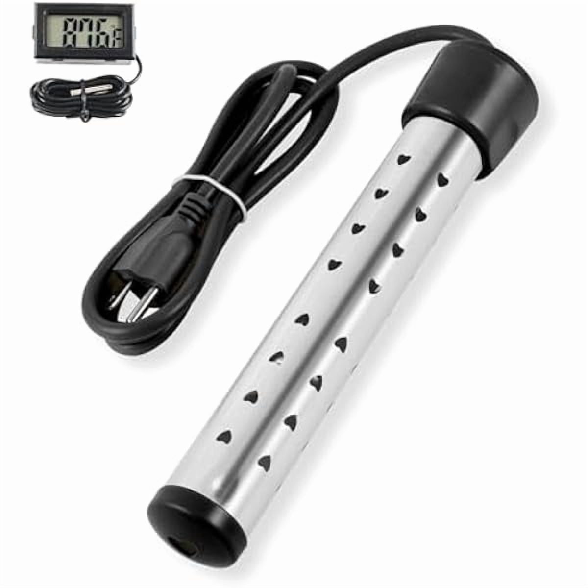 ZLCImmersion Water Heater for Bathtub, Anti-scalding Portable Water Heater with Stainless Steel Cover, LCD Thermometer Quick Heating Immersion Heater for Indoor & Outdoor (1 Pcs, Black)