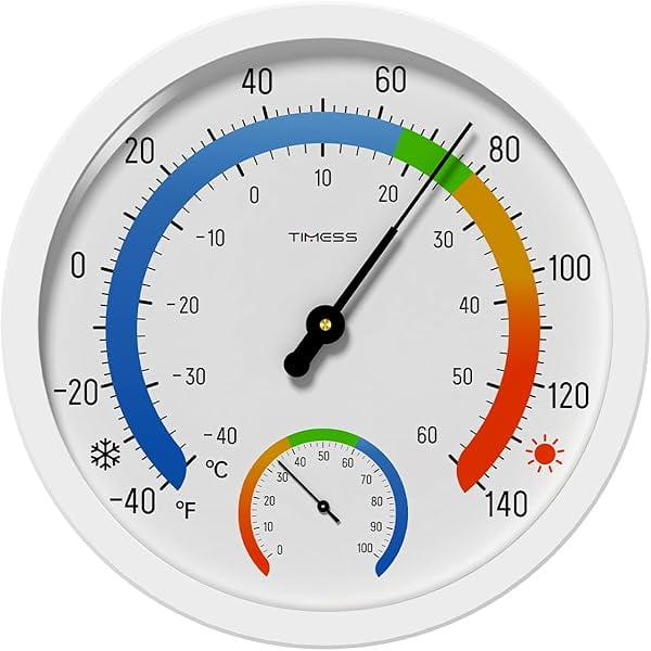 ZLCIndoor Outdoor Thermo-Hygrometer, 10 Inch Battery-Free, Dual Dial Large Numbers Analog Wall Thermometer Hygrometer, Classic Temperature Humidity Monitor for Patio, Nursery, Storage (White)