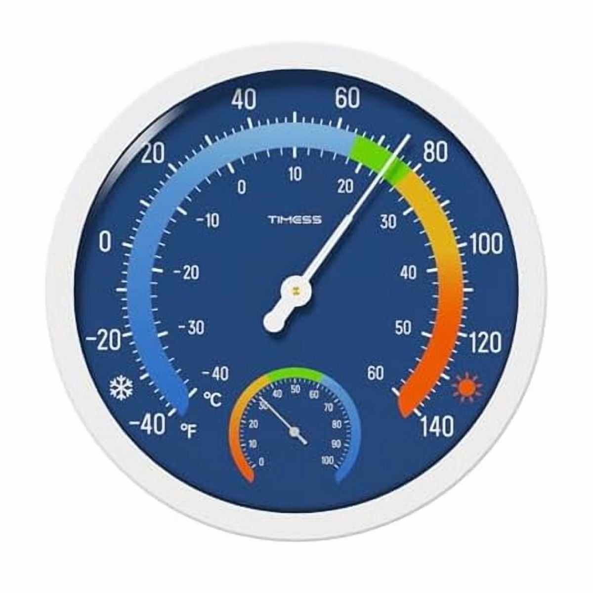 ZLCIndoor Outdoor Thermo-Hygrometer, 10 Inch Battery-Free, Dual Dial Large Numbers Analog Wall Thermometer Hygrometer, Classic Temperature Humidity Monitor for Patio, Nursery, Storage (Blue)
