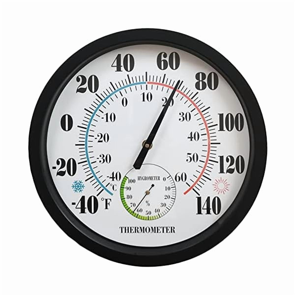 ZLCIndoor Outdoor Thermometer Large Numbers 12 Inch Wall Weather Thermometer Hanging Garden Decor Hygrometer No Battery Needed (Black)