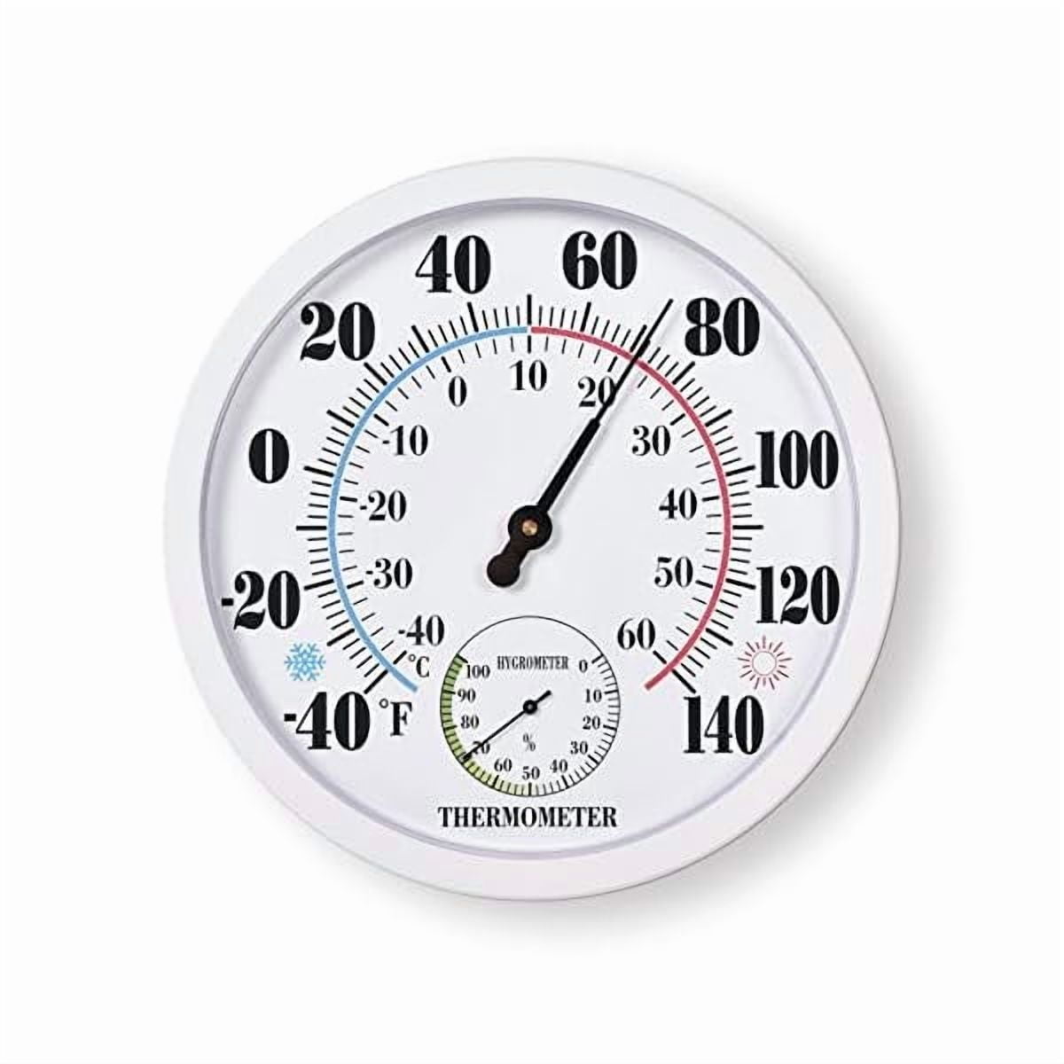 ZLCIndoor Outdoor Thermometer Large Waterproof Wall Patio Weather Thermometer No Battery Required Hanging Decor (White)
