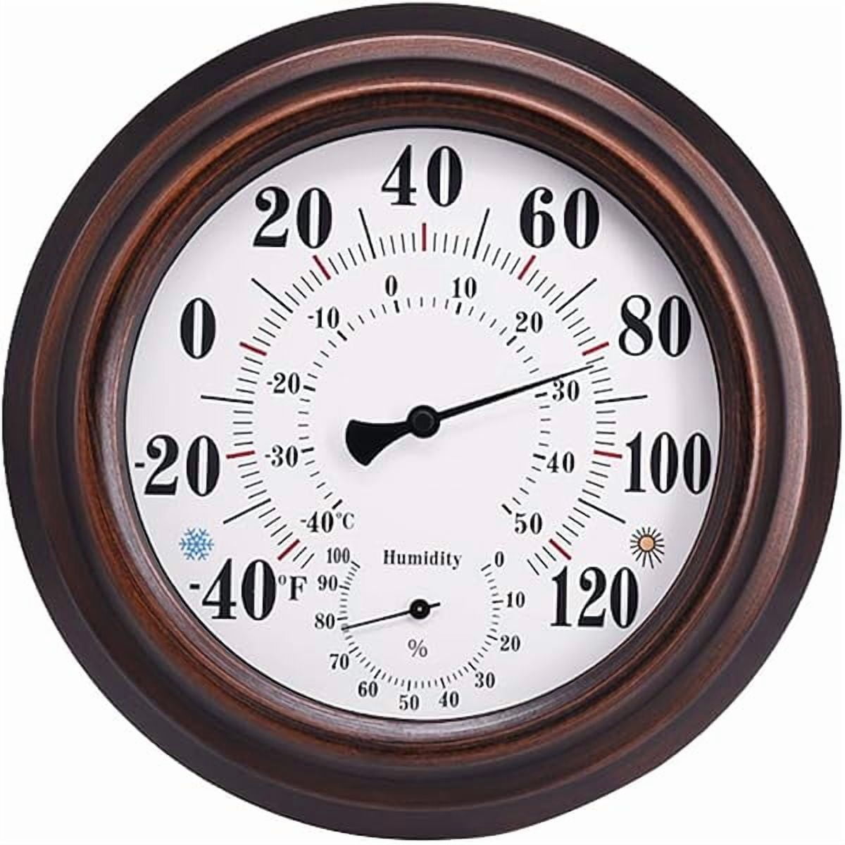ZLCIndoor Outdoor Thermometer - Premium Steel Wall Thermometer Hygrometer for Patio, Wall or Decorative, No Battery Required Hanging Thermometer 8" Round Diameter (Bronze)