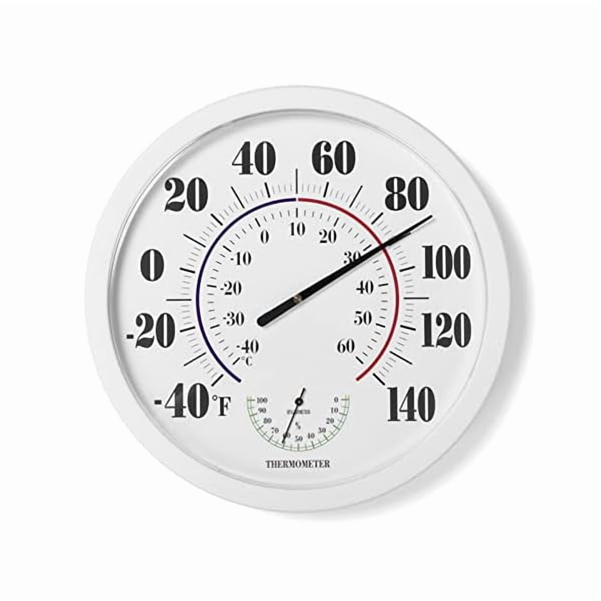 ZLCIndoor Outdoor Thermometer Wall Large Numbers Thermometer No Battery 10" Hanging Digital Weather Hygrometers for Home Garden Outside Patio Decor (White)