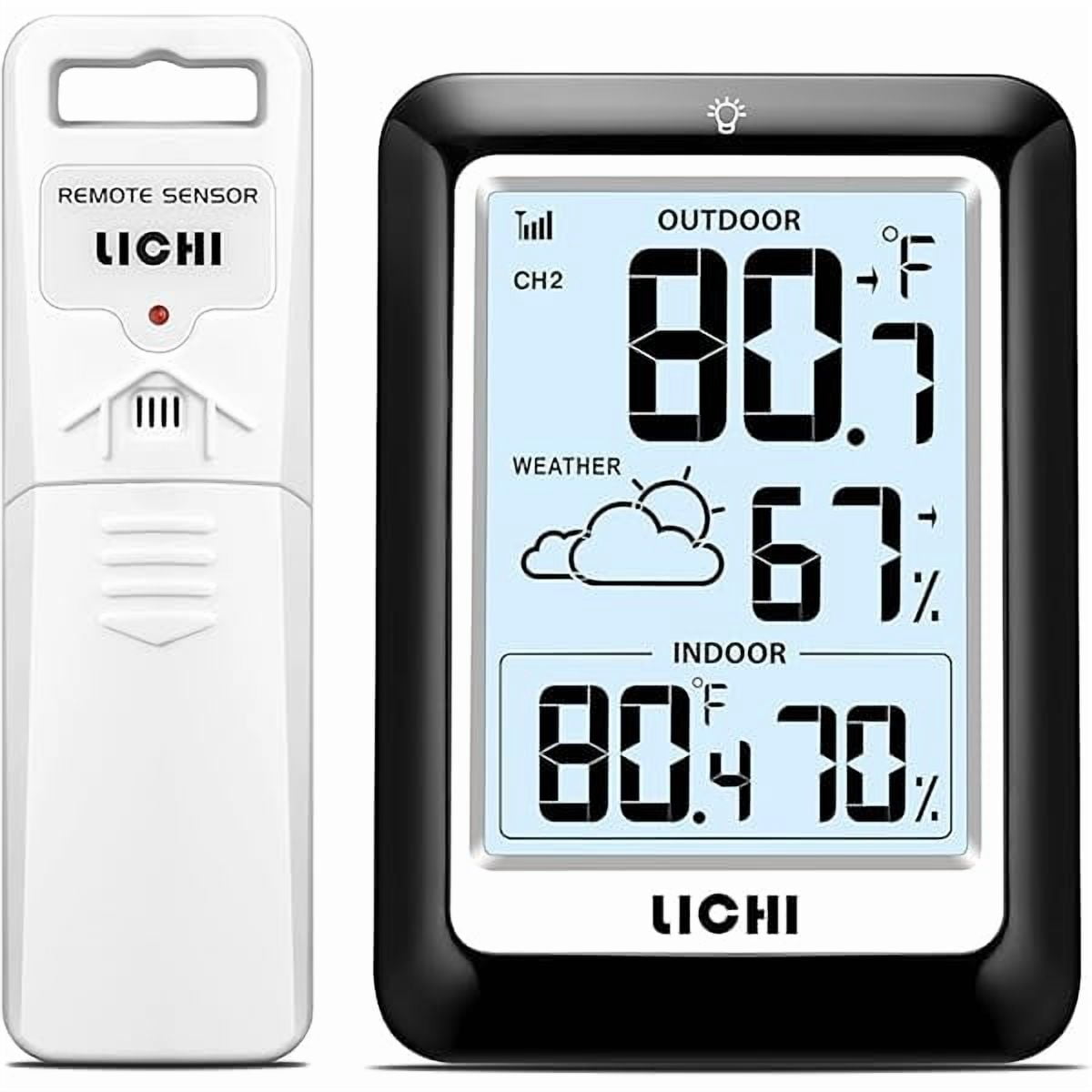 ZLCIndoor Outdoor Thermometer Wireless Weather Station, Internal External Thermometer Hygrometer, Home Batteryoperated Temperature Humiditymonitors330 Feet (About 100 Meters) Backlight Display