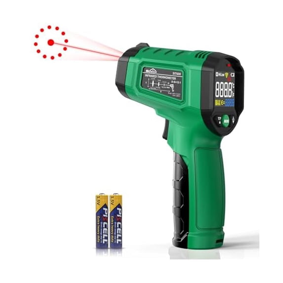 ZLCInfrared Thermometer Gun, Laser Thermometer Gun -58℉~1112℉(-50℃~600℃),Non-Contact Temperature Gun with Adjustable Emissivity&Color Backlight for Cooking, Pizza Oven,BBQ,Fridge,Engine,HVAC(Green)