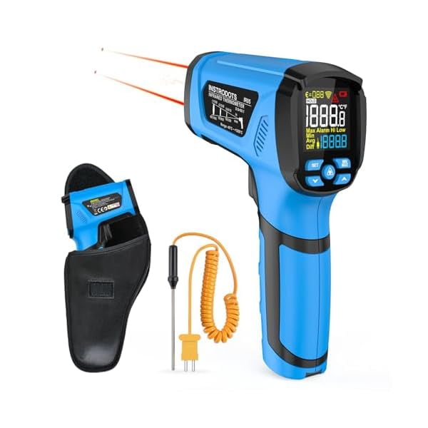 ZLCInfrared Thermometer Temperature Gun, -40℉ to 2192℉ Dual Laser High Temp Thermometer with LCD Color Display, Non-Contact Industrial Pyrometer 50:1 Distance Ratio, Adjustable Emissivity