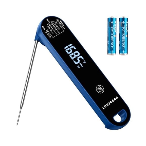 ZLCLonicera Professional Meat Thermometer for Cooking. Instant Read Less Than 0.6 Sec, 0.5 Accuracy with Thermocouple Tech. IP67 Waterproof Design, Ambidextrous VA Display, Auto Wake up (Blueberry)