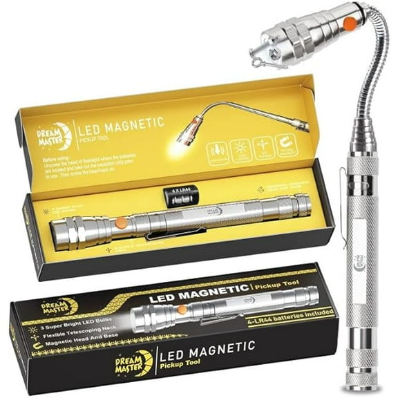 ZLCMagnetic Pickup Tool Gifts for Men, Telescoping Magnet Flashlight, Gifts Idea & Gifts for Him, Mechanic, Tech, Handyman, Boyfriend, Birthday Gifts for Dad, Husband, Father, Black, Silver