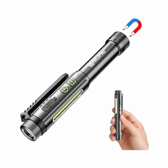 ZLCMagnetic Rechargeable Pen Light - 600 Lumen Dimmable EDC Flashlight, IPX4 Waterproof Work Light with Clip & COB LED for Mechanics, Nurses, Emergency(Grey)