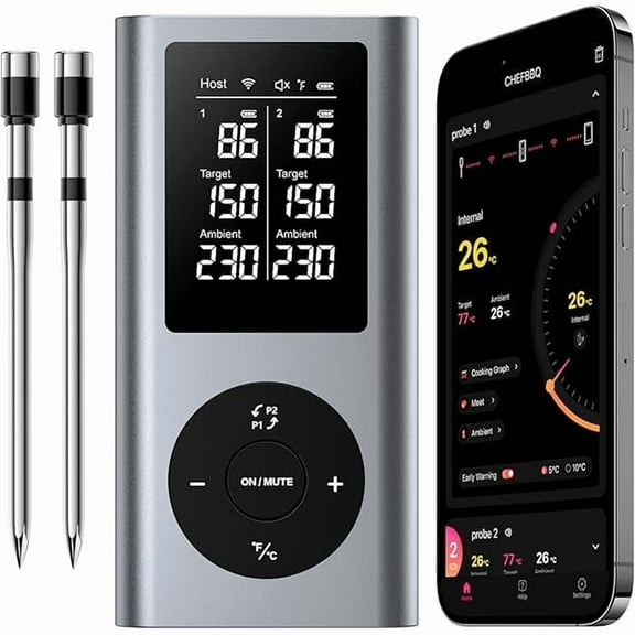 ZLCMeat Thermometer Wireless with 2 Meat Probes, 800FT Long Range Bluetooth Thermometer Wireless Temperature Probes for Remote Monitoring of Grill, Oven, Smoker, Air Fryer, iOS & Android App