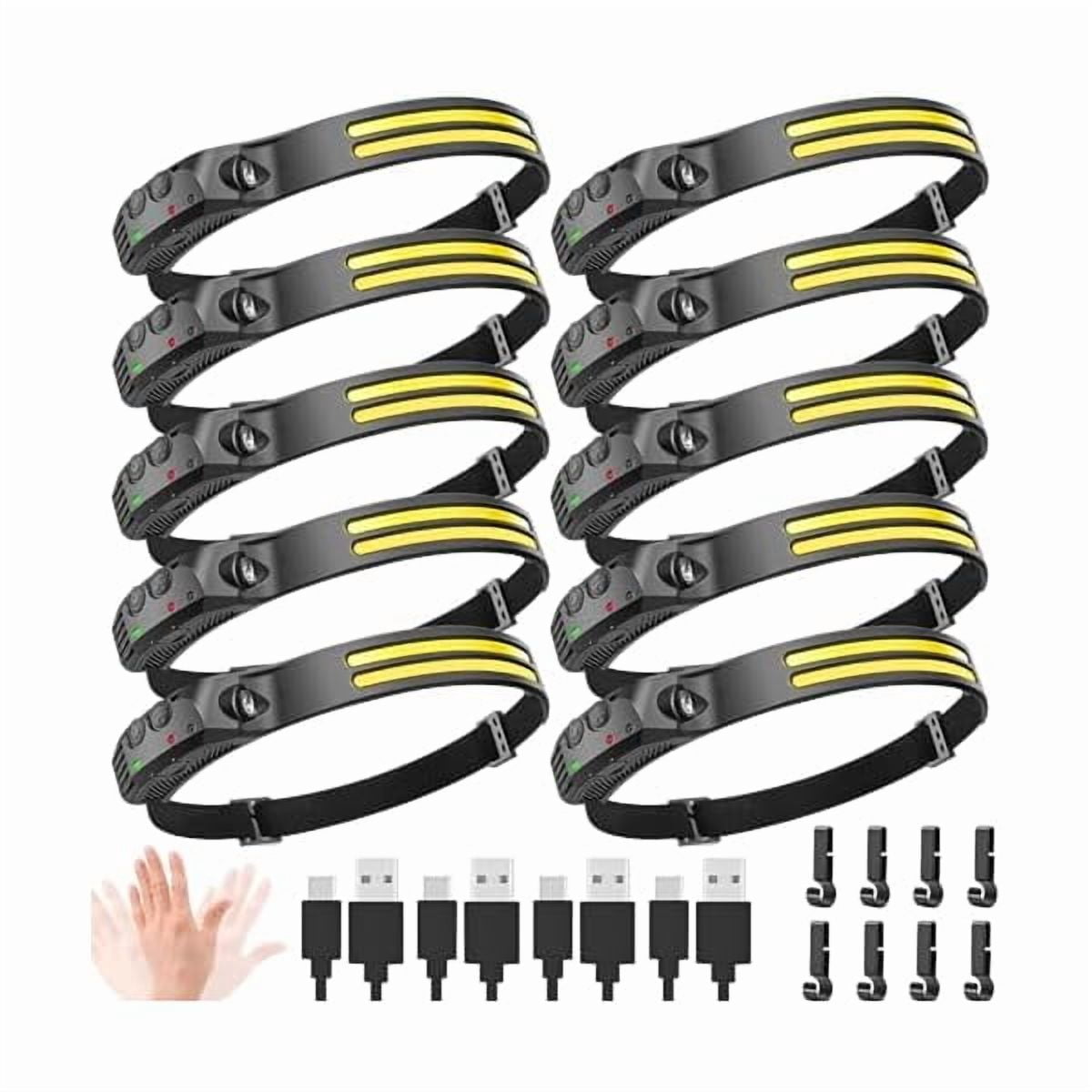 ZLCNew LED Headlamp Rechargeable, 230° COB Super Bright Head Lights for Forehead, 6Mode Hard Hat Light for Adults, USB C Headband Flashlight for Work, Hiking, Running, Camping (10Pack)
