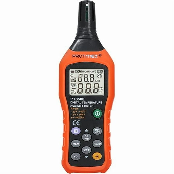 ZLCPT6508 Temperature Humidity Meter, Digital Thermometer Hygrometer Monitor with Ambient, Dew Point, Wet Bulb for Indoor/Outdoor MIN, MAX, Data Hold, LCD Backlight