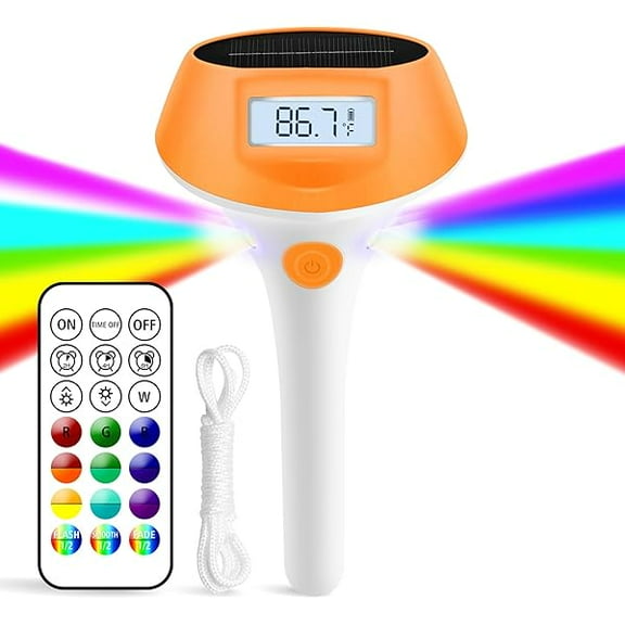 ZLCPool Thermometer Floating Easy Read - Solar Powered with 22 Colors Led Light, Backlit Display and Magnetic Charging, IP68 Digital Waterproof Thermometer for Hot Tub, Outdoor, Spa, Bath