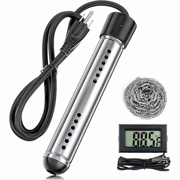 ZLCPortable Water Heater Electric, 2000W Immersion Water Heater with LCD Thermometer, Stainless Steel Immersion Heating Rod, Submersible Bucket Heater for Home Camping Bathtub Small Pool Outdoor Use