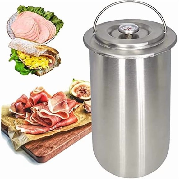 ZLCPress Ham Maker, Round Shape Stainless Steel lunch Meat Press mold for deli meats with Thermometer and Recipes, Seafood Poultry Tools Kitchen Cooking Set for Party